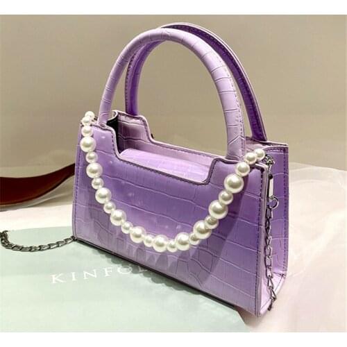 Stone Pattern Small Crossbody Bags 2021 New PU Leather Womens Designer Handbag Pearl Design Gradient Shoulder Bag Purses