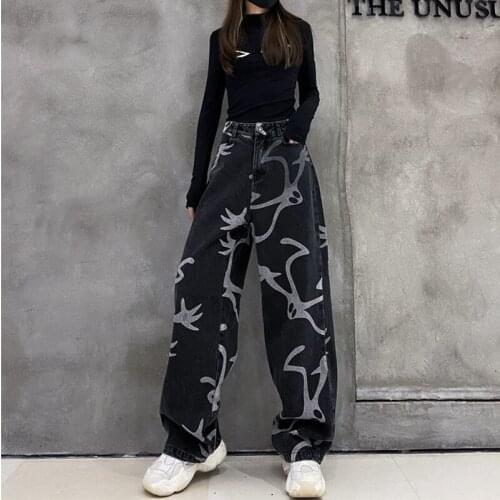 Fashion Jeans Womens Spring and Autumn New Jeans Street Harajuku Drape Trousers Loose Straight Wide-leg Pants Casual Jeans 603