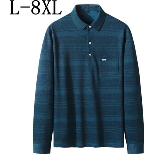 8XL 7XL 6XL 2021 New Autumn Striped Polo Shirt Men Business Mens Polo Shirt With Pockets Long Sleeve Top Quality Polos Shirts
