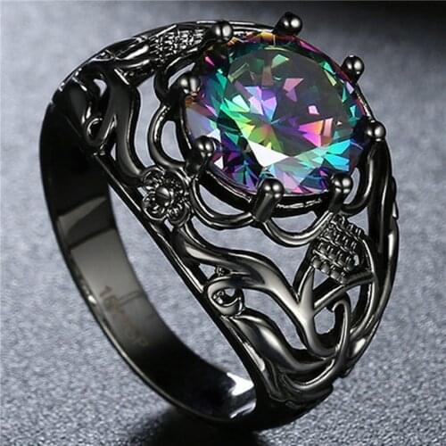 Yobest 2019 New Fashion Unique Mystery Female Girls Rainbow Ring Fashion Black Gold Jewelry Bohemian Vintage Wedding Rings
