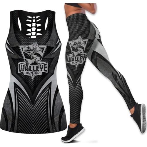 New Fashion Womens Yoga Pants Love walleye metal 3D Printing Leggings and Vest Sexy Stretch Ladies Tight Leggings