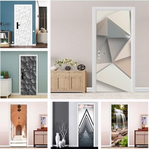Wallpaper For Door Modern Fashion Geometry Design Home Renovation Decor Office Cafe Theme Exhibition Poster Vinyl Door Sticker