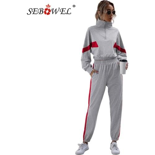 SEBOWEL Autumn Contrast Color Sweatshirt Pants Suit Casual Sports Long Sleeve Tops Jogger Sweatpants Two Pieces Tracksuit Sets