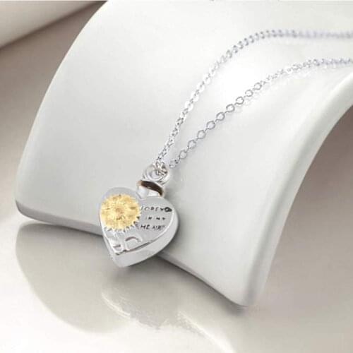 Sunflower Heart Shape Cremation Urn Necklace for Ashes Charm Pendant Foreve Love in My Heart Memorial Pendant Jewelry