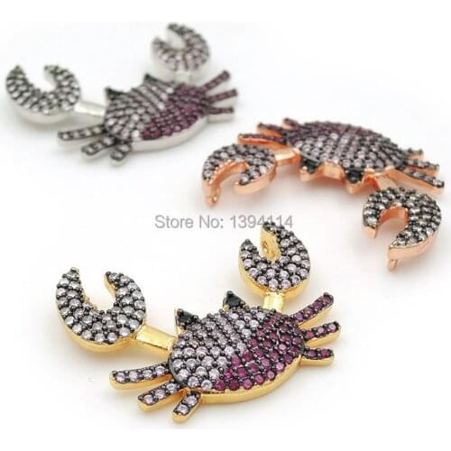 26*20*4mm Micro Pave Clear & Red CZ Crab Charms Of Double Loops Fit For Making Necklaces Jewelry