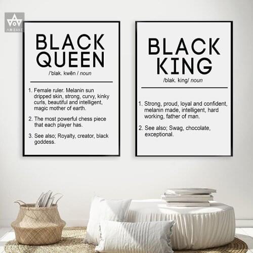 Prints Black King and Queen Definition Quote Posters Canvas Painting Bedroom Melanin Wall Art Black Beauty Home Decor No Frame