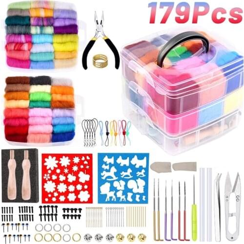LMDZ Needle Felting Supplies, Needle Felting Wool Set Included 48 Colors Wool Roving, Wool Felt Tools and Foam