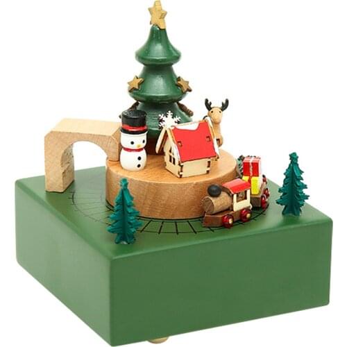 Christmas Train Music Box Stem-winding Musical Box Beech Wood Music Box Moving Magnetic Toggle Switch Excellent Gifts Decoration
