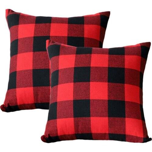 Christmas Red and Black Plaid Throw Pillow Case Cushion Cover Holiday Decor for Sofa 18 x 18 Inch Set of 2