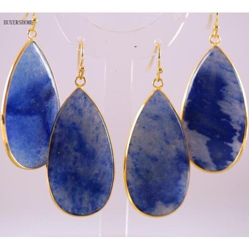 Free Shipping New without tags Fashion Jewelrly Teardrop Natural Blue Aventurine Dangle Earrings 1Pair RU024