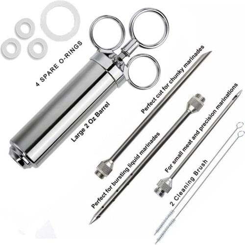 Meat Injector 304 Stainless Steel Marinade Syringe Set with 3 Marinade Injector Needles for BBQ Grill,Send 2 Cleaning Brushes