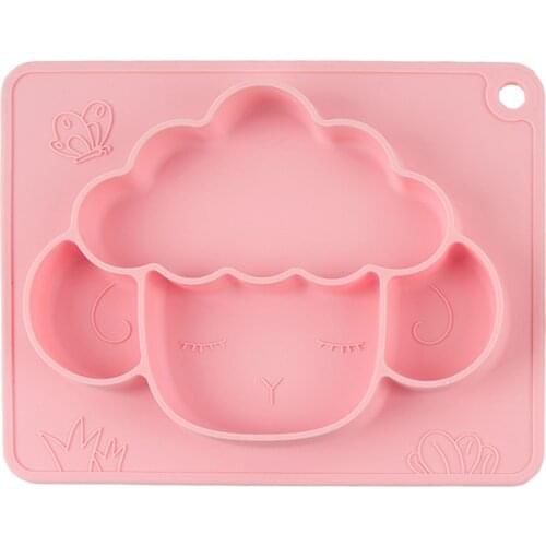 Baby Suction Silicone Plate Non-Slip Sheep Feeding Divided Bowl Dish For Infant Girls and Boys Fits Most Highchair Trays