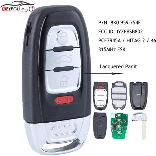 Lacquered Panit Smart Remote Key 315MHz PCF7945A / HITAG 2 / 46 Chip for Audi A4 A5 Q5 S4 S5 IYZFBSB802 8K0959754F/8K0 959 754F