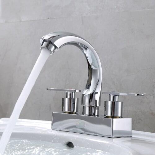 Basin Faucet Dual Handle Bathroom Basin Tap Hot and Cold Water Mixer Tap Crane Double Hole Kitchen Sink Vessel Tap Deck Mounted