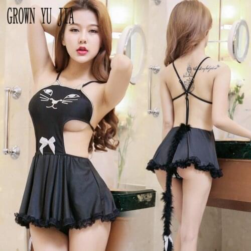 Sexy Night Club cosplay katze uniform porno Cat Girl costume Hot japanese naughty lingerie Erotic Backless Dress sex play set