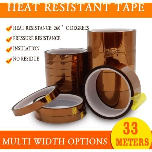 2 Rolls Heat Resistant Tape for Sublimation Heat Press 3mm/5mm/6mm/7mm/8mm*33m Polyimide Kapton Tape