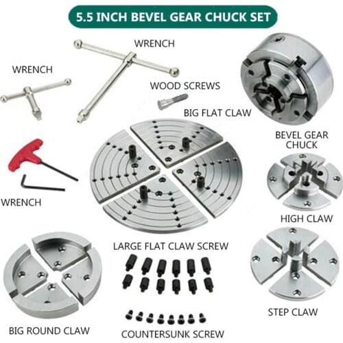 Woodworking lathe 5.5 inch Bevel gear chuck set
