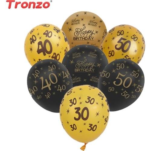 Tronzo 10Pcs 12Inch Happy Birthday Balloons Gold Black 30th 40th 50th Birthday Party Decoration DIY Wedding Anniversary Decor