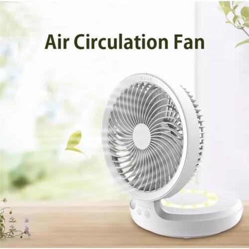 Air Circulation Fan Fodable Table and Wall Mounted Fan Head Shaking USB Rechargeable Wireless Fan with Night Light