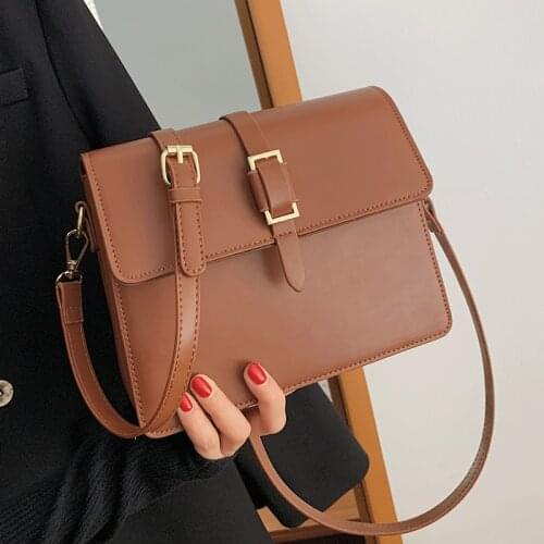 High-quality Vintage Leather Shoulder Bags for Women Square Flap Bag Brown Handbags Ladies Designer Crossbody Bags Casual Sac