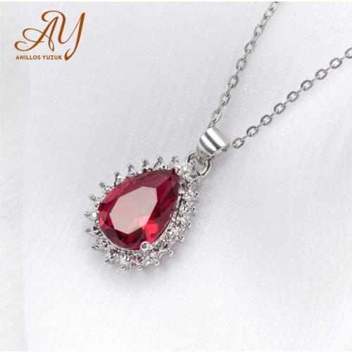 Anillos Yuzuk Elegant Red GemstonePendants Real 925 Sterling Silver Jewelry Created Topaz Necklace Wedding For Women With Chain