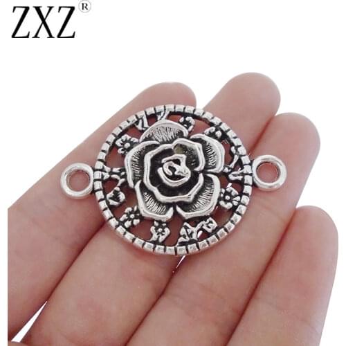 ZXZ 5pcs Round Rose Flower Connector Charms Pendant for Bracelet Jewelry Making Findings 46x32mm