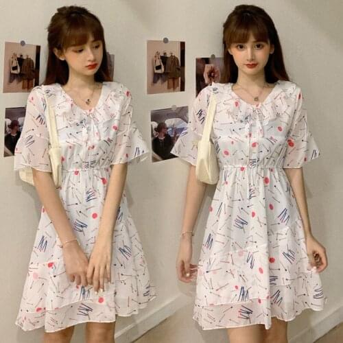 03204# Maternity Clothes Summer Chiffon Short Sleeves Loose Stylish Floral Dress Pregnant Women Pregnancy Clothes
