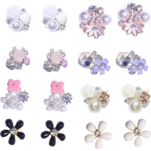 10pcs/lot Nail Art Strass Rhinestone White Pink Rose Flower Pearl Crystal Strass Nail Tips Decoration Non-Hotfix Strass 8 Styles