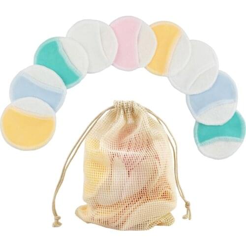 10PCS Washable Layer Bamboo Cotton Pad Reusable Makeup Remover Pads Facial Wipe Pads Skin Cleansing Toner Pads with Laundry Bag
