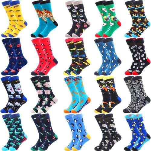 2022 Men Socks Harajuku Funny Cartoon Penguin Zebra For Cute Animal Patterns Clown Smiley Happy Fun Skateboard Socks Men