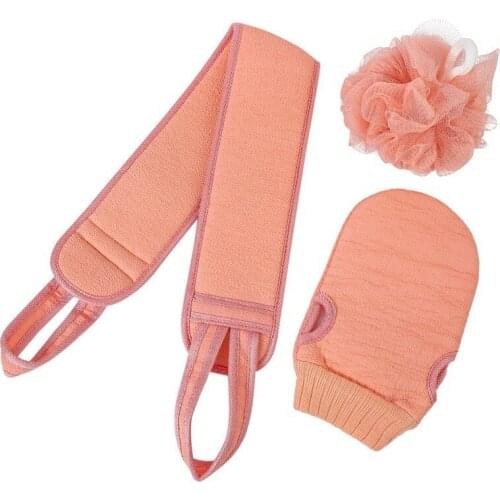 3Pcs/ Set of Bath Ball Flower Lace Back Rubbing Double-sided Wipe Exfoliating Gloves Scrub with Sponge Bath Towel Scrubber