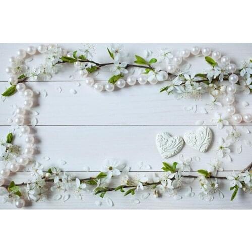 White Pearl Flowers Wooden Plank Photo Backdrops Vinyl Backgrounds for Lovers Valentines Day Baby Shower Photocall Fond Photo