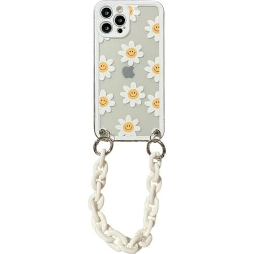 INS Fresh Sunflower Wrist Chain Case for iPhone 12 Pro Max Back Phone Cover for 12Mini 11Pro Max X XS XR 8 7 Plus SE 2020 Capa