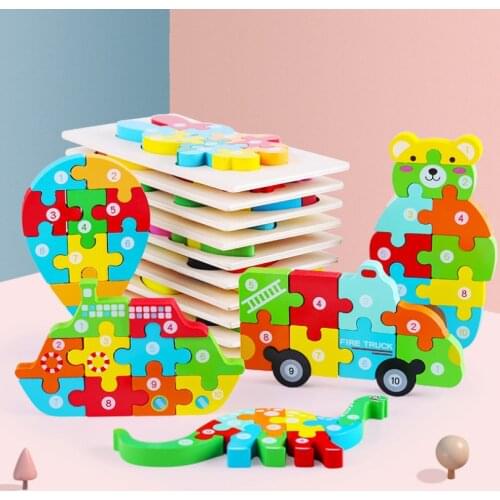 Baby Toys Wooden 3d Puzzle Wood Cartoon Animal Intelligence Jigsaw Puzzle Game Toys For Children Kids Montessori Educational Toy