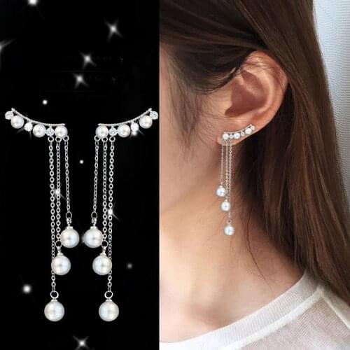 Hot fashion temperament hypoallergenic Tremella nail long Tassel Earrings female Pearl Pendant Earrings personality Brincos