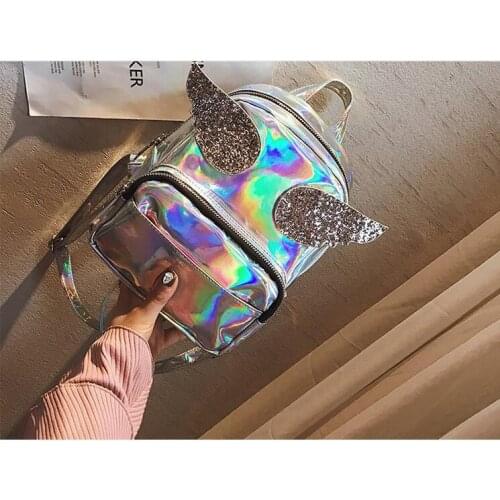 10 pcs DHL Hologram Laser Backpack Cute Girls Shoulder Bag Women Small Bling Sequins Angle Wings Backpack Holographic