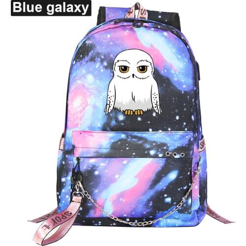 New Kawaii Owl Prints Boys Girls Kids School bag Women USB Chain Backpack Canvas Men Bagpack Packsack Bookbag