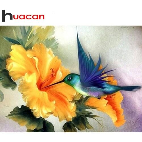 Huacan Diy Diamond Painting Humming Bird Home Decoration Mosaic Flower Diamond Art Full Drill Animal Handmade Gift