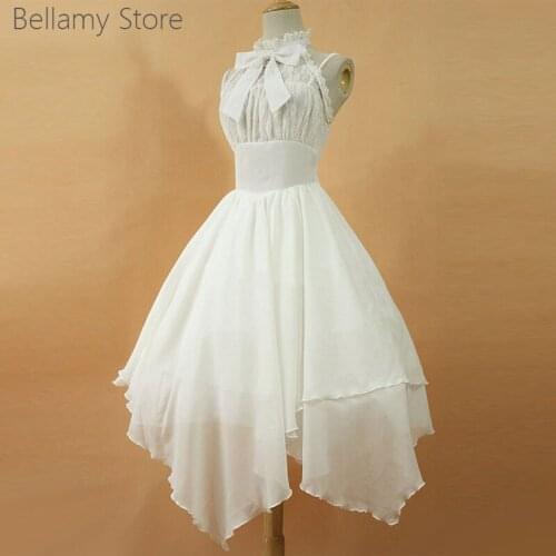 White flower wedding Lolita BOW LACE suspender Strapless standing collar irregular skirt waist elastic dress