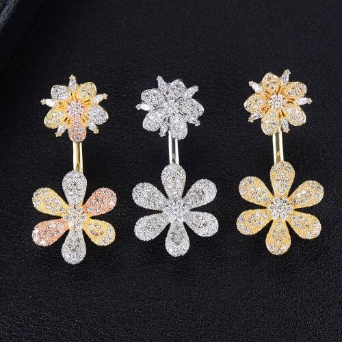 LARRAURI Brand Cute Sweet Blooming Flowers Stud Earrings Trendy Full Cubic Zirconia Top Quality Fashion Accessories