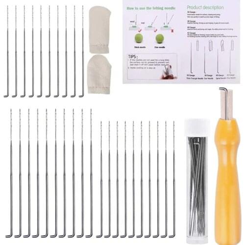 LMDZ 30pcs 3 Sizes Wool Felting Needle Felting Tool Fingercots Wooden Handle DIY Felting Wool Projects for Beginner