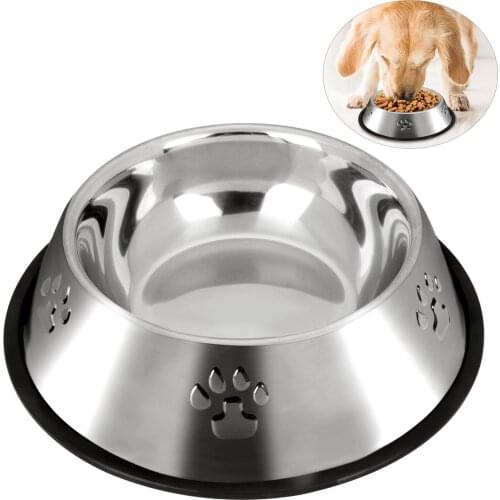 Pet Bowl Stainless Steel Anti-Slip Cat Paw Pattern Pet Feeder Bowls Cat Food Bowls Pet Water Food Feeder Pet Feeding Supplies