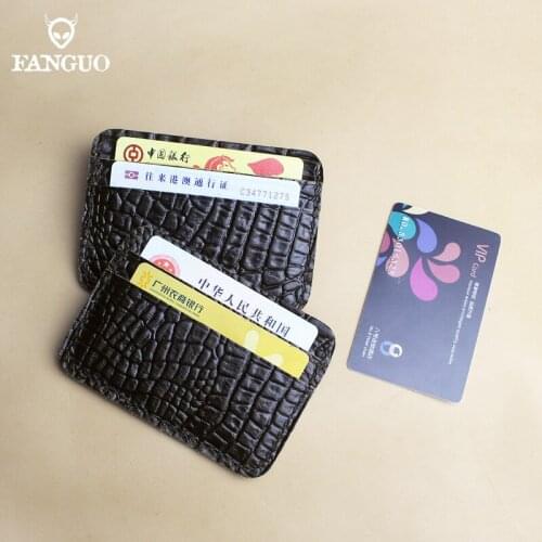 Handmade Multi-function Real Leather Card Slots Bag Embossed Genuine Leather ID Card Holder Case Cover Money Purse Mini Wallet