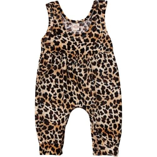 Newest Newborn Baby Girls Fashion Leopard Harem Romper Jumpsuit Play Suit Clothes