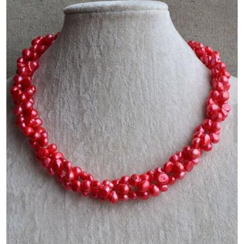 New Arrival Favorite Pearl Necklace 6-7mm Baroque Red Color Freshwater Pearl Handmade Fashion Jewelry Charming Women Gift