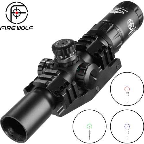 FIREWOLF 1.5-4X30 Hunting Tactical Optical Rifle Scope with Red Green Illuminated Cross Turret lock Scope Range For Airsoft