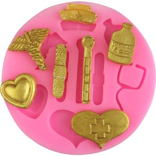 Nurse Themed Hat Bottle Heart Tool Medicine Silicone Mold Decorating Cupcake Topper Fondant Mould 72XF