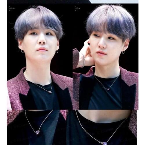 KPOP Necklace Bangtan Boys Suga Chain Choker Necklace Men Women Purple Crystal Jewelry Collier Korean Simple Design Accessory