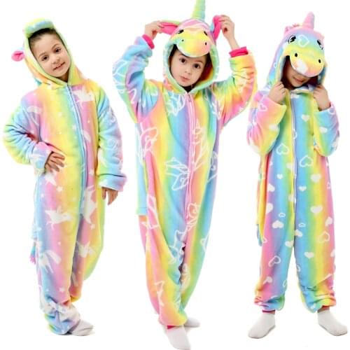 Unicorn Pajamas For Boys Girls Kigurumi Pajama Set Winter Kids Sleepwear Soft Warm Flannel Baby Toddler Pyjams Child Pijama Suit