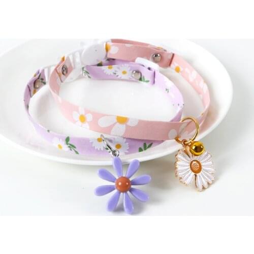 Daisy Flower Pattern Adjustable Cat Collar Bell Collar For Cats Puppy Collars Cats Kitten Collar Pet Lead Leashes Pet Supplies